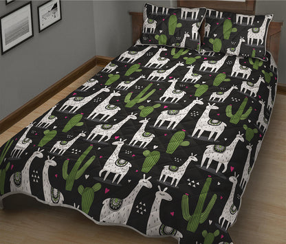 Cactus And Llama Pattern Print Quilt Bed Set