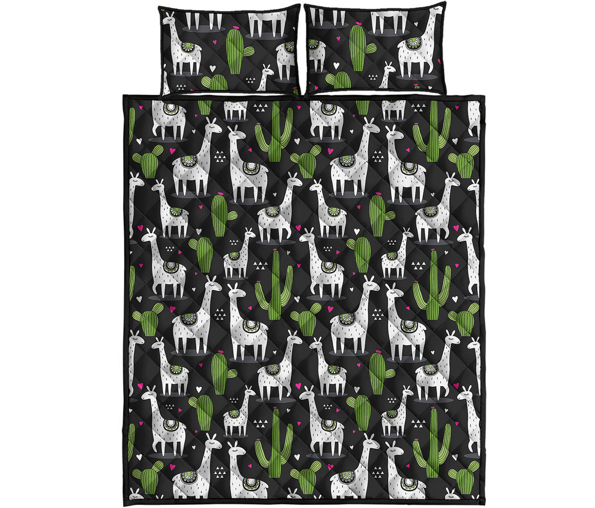 Cactus And Llama Pattern Print Quilt Bed Set