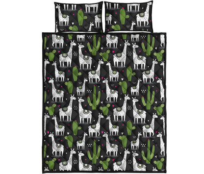 Cactus And Llama Pattern Print Quilt Bed Set
