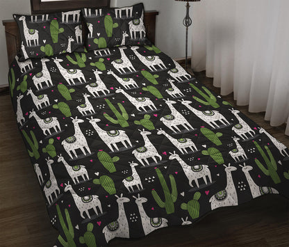 Cactus And Llama Pattern Print Quilt Bed Set