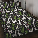 Cactus And Llama Pattern Print Quilt Bed Set