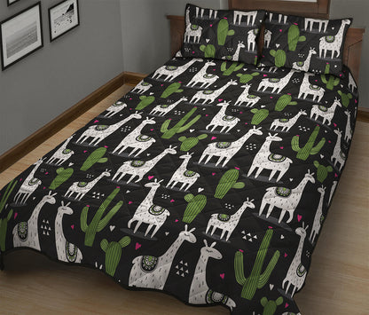 Cactus And Llama Pattern Print Quilt Bed Set