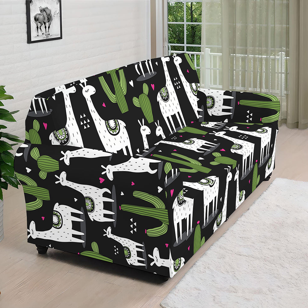 Cactus And Llama Pattern Print Sofa Cover