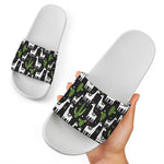 Cactus And Llama Pattern Print White Slide Sandals