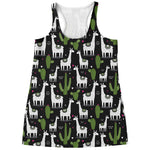 Cactus And Llama Pattern Print Women's Racerback Tank Top