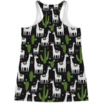 Cactus And Llama Pattern Print Women's Racerback Tank Top
