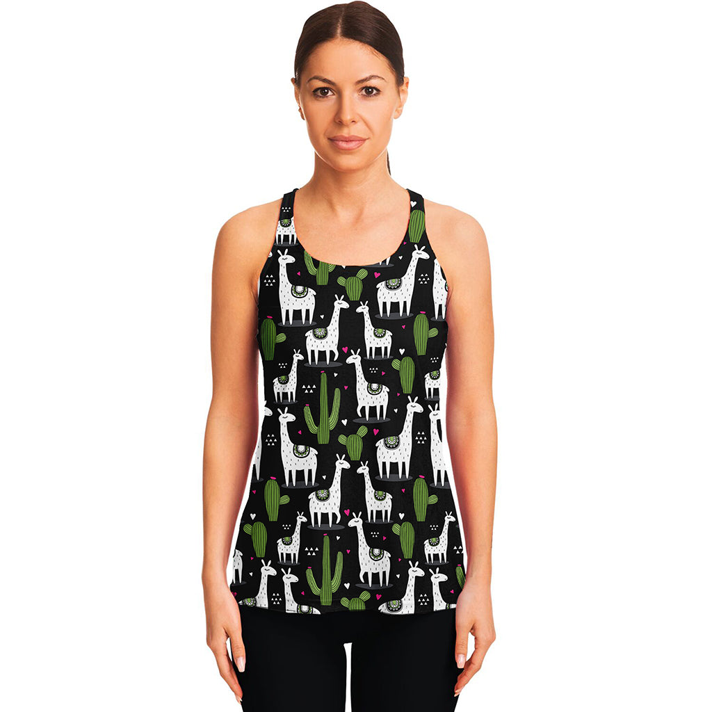 Cactus And Llama Pattern Print Women's Racerback Tank Top