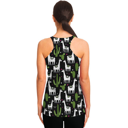 Cactus And Llama Pattern Print Women's Racerback Tank Top