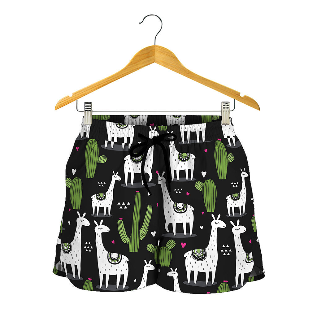 Cactus And Llama Pattern Print Women's Shorts
