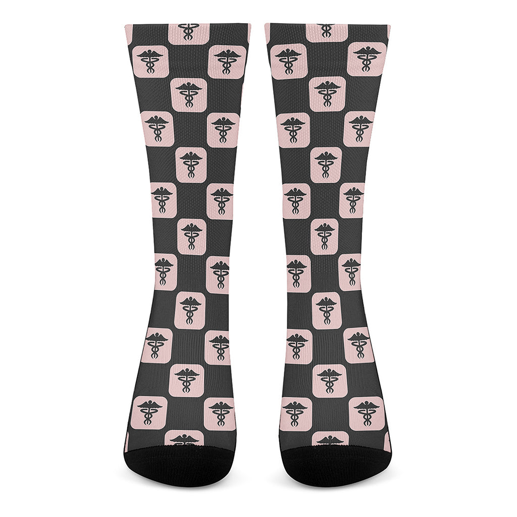 Caduceus Pattern Print Crew Socks