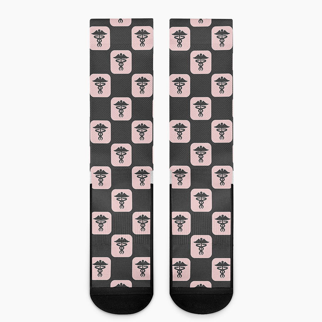 Caduceus Pattern Print Crew Socks