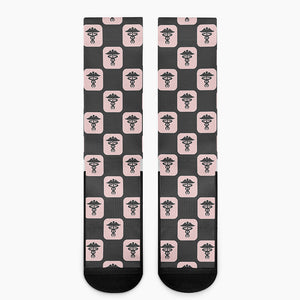 Caduceus Pattern Print Crew Socks