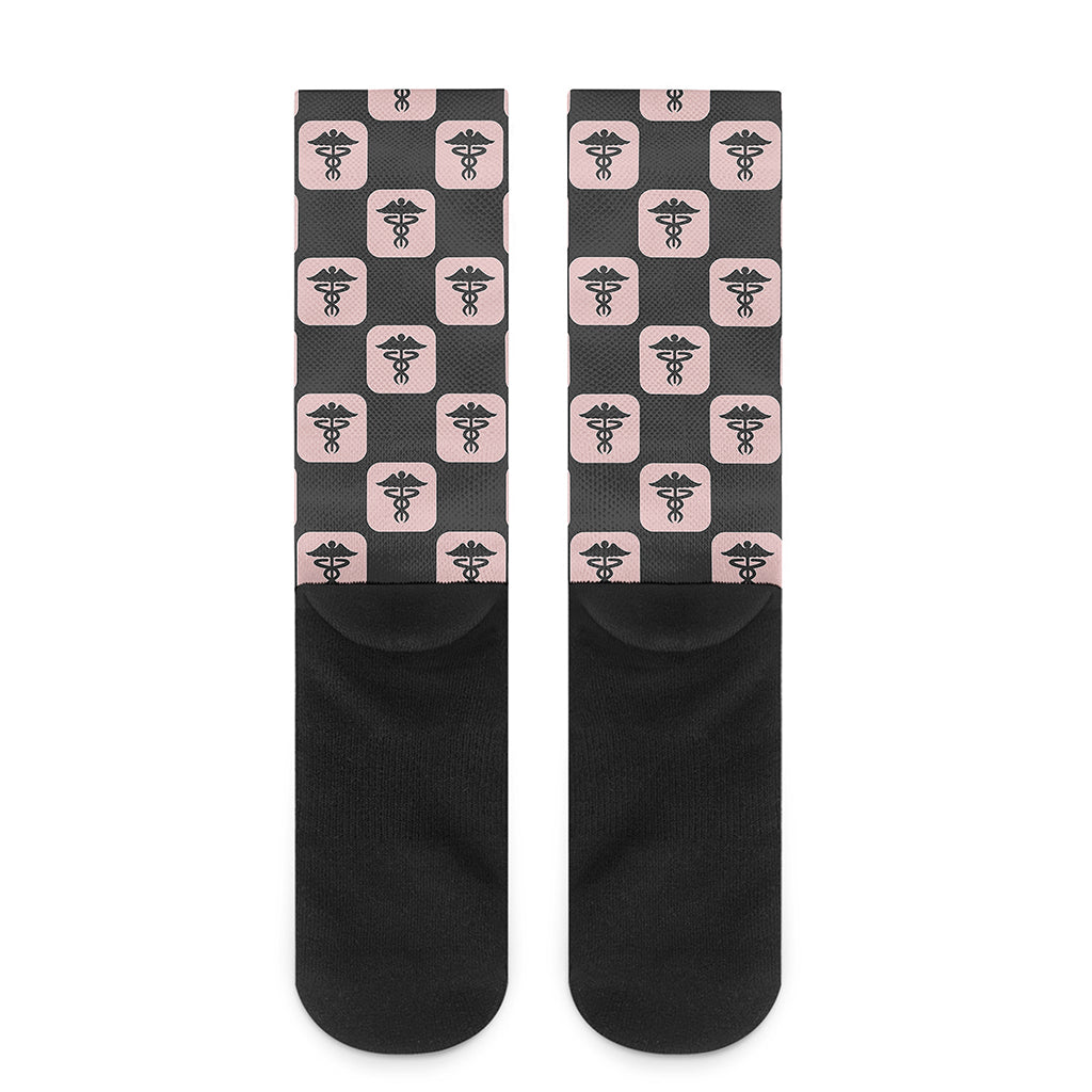 Caduceus Pattern Print Crew Socks