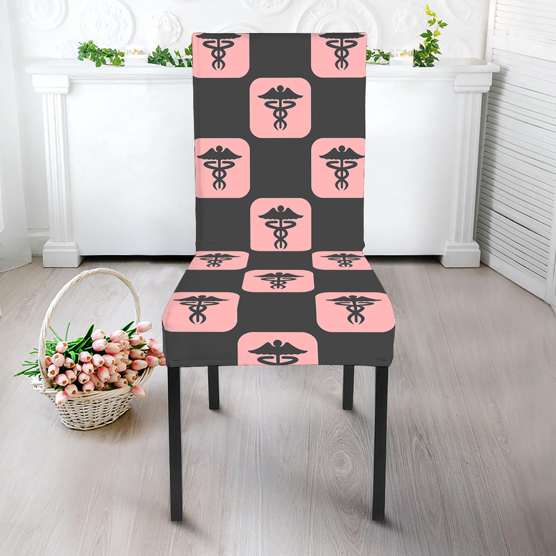 Caduceus Pattern Print Dining Chair Slipcover