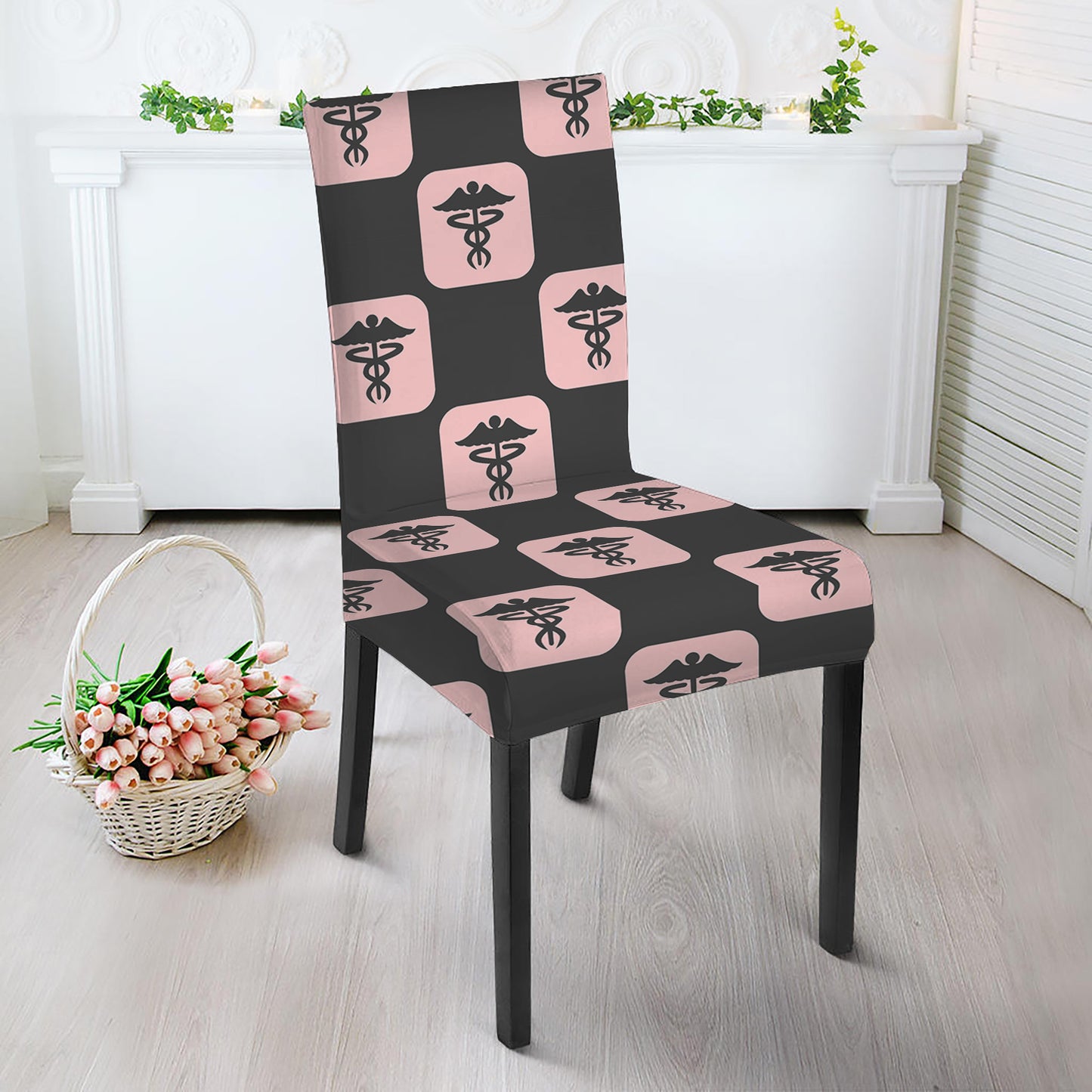 Caduceus Pattern Print Dining Chair Slipcover
