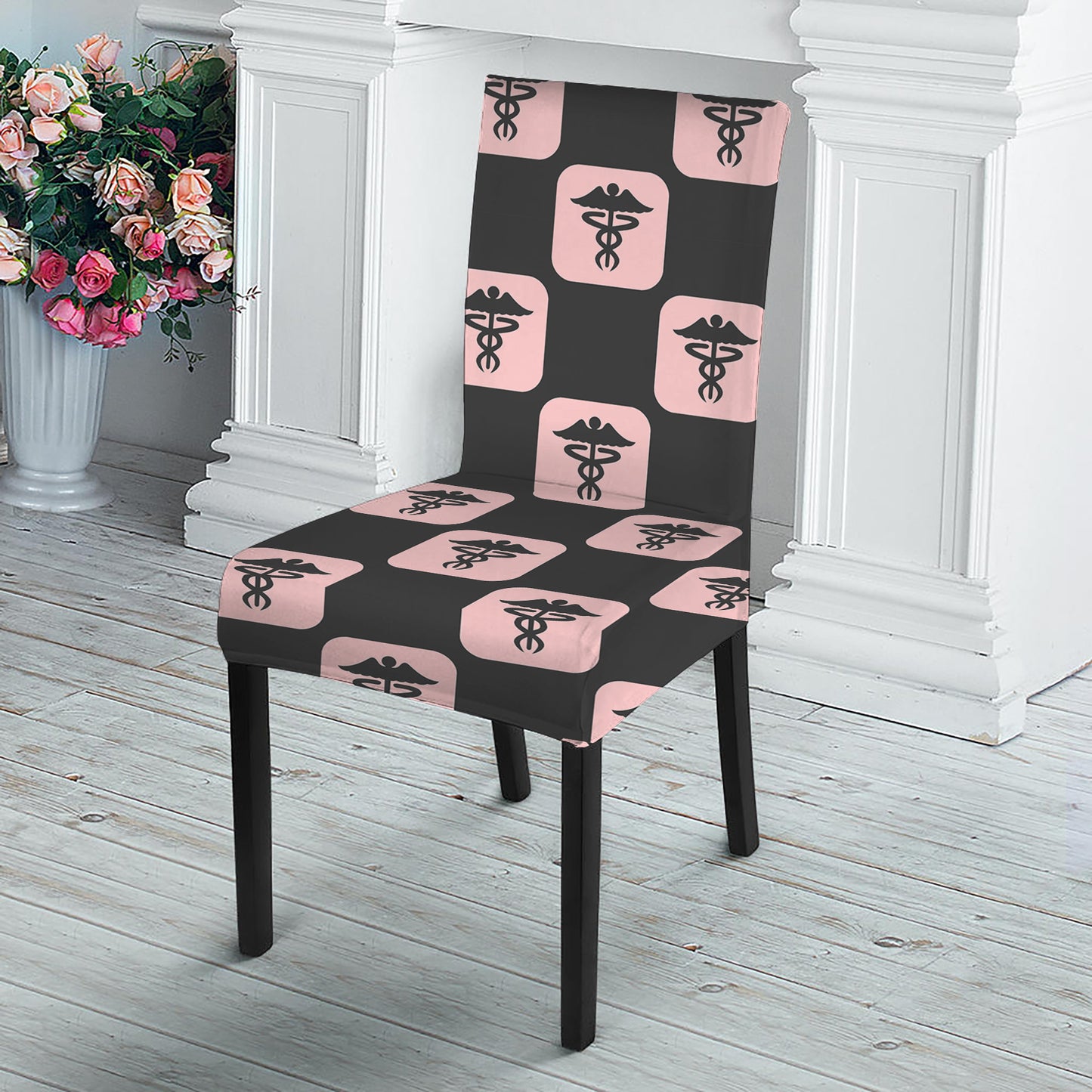 Caduceus Pattern Print Dining Chair Slipcover