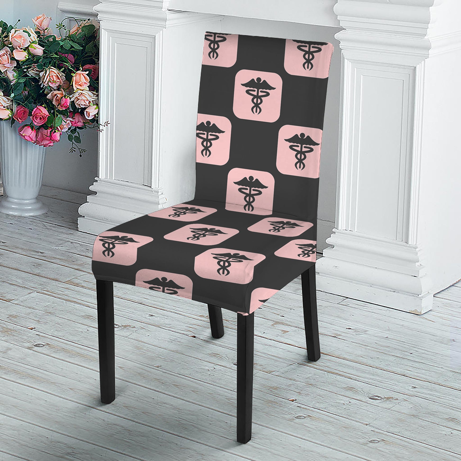 Caduceus Pattern Print Dining Chair Slipcover