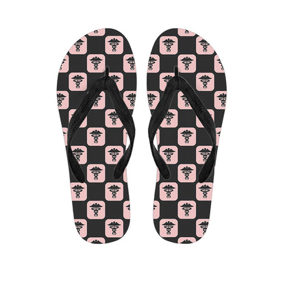 Caduceus Pattern Print Flip Flops