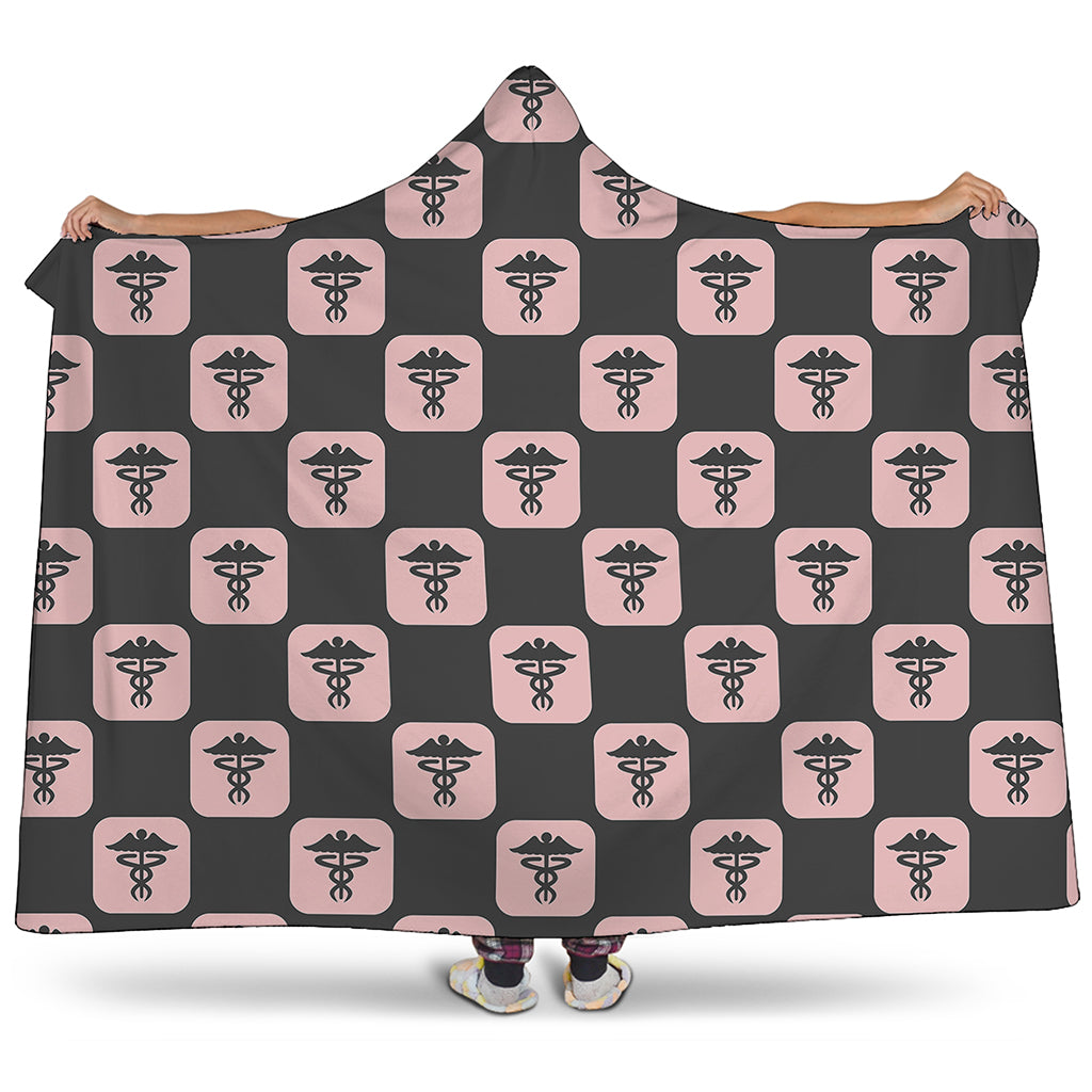 Caduceus Pattern Print Hooded Blanket
