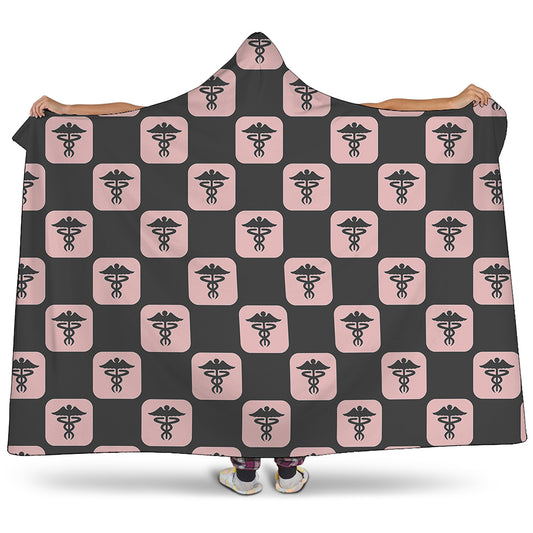 Caduceus Pattern Print Hooded Blanket