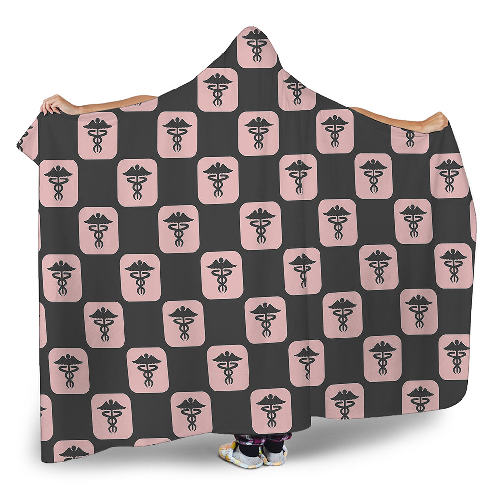 Caduceus Pattern Print Hooded Blanket