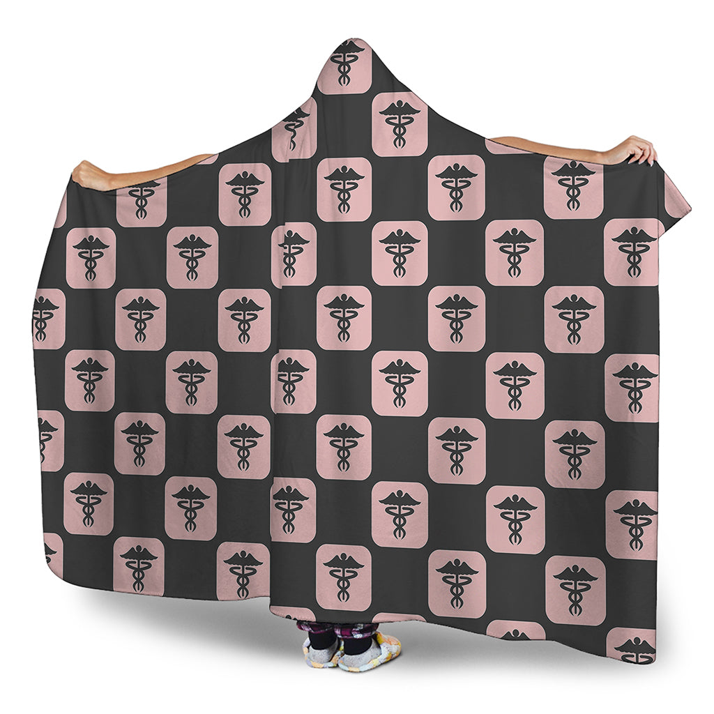 Caduceus Pattern Print Hooded Blanket