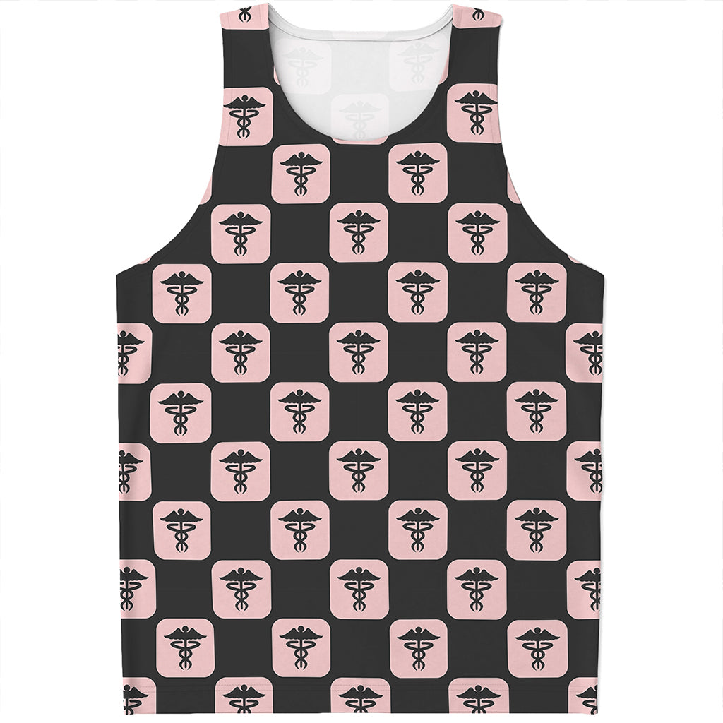 Caduceus Pattern Print Men's Tank Top