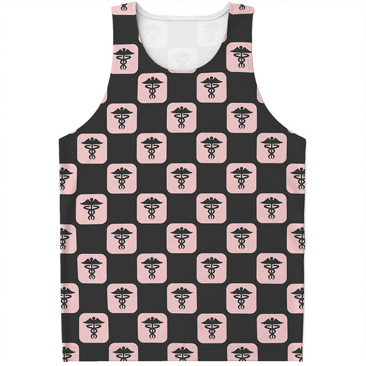 Caduceus Pattern Print Men's Tank Top