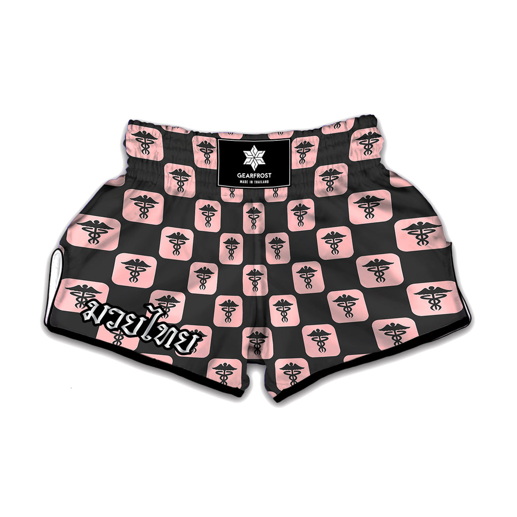 Caduceus Pattern Print Muay Thai Boxing Shorts