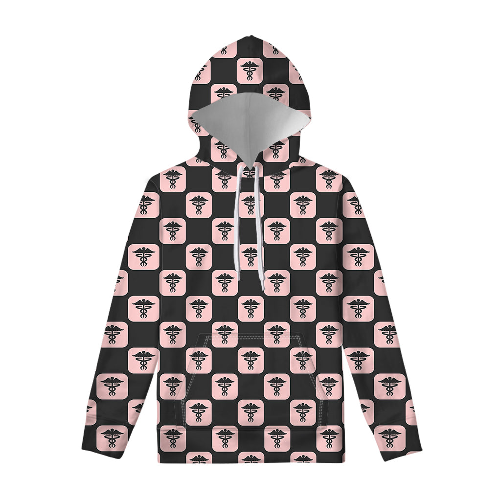 Caduceus Pattern Print Pullover Hoodie