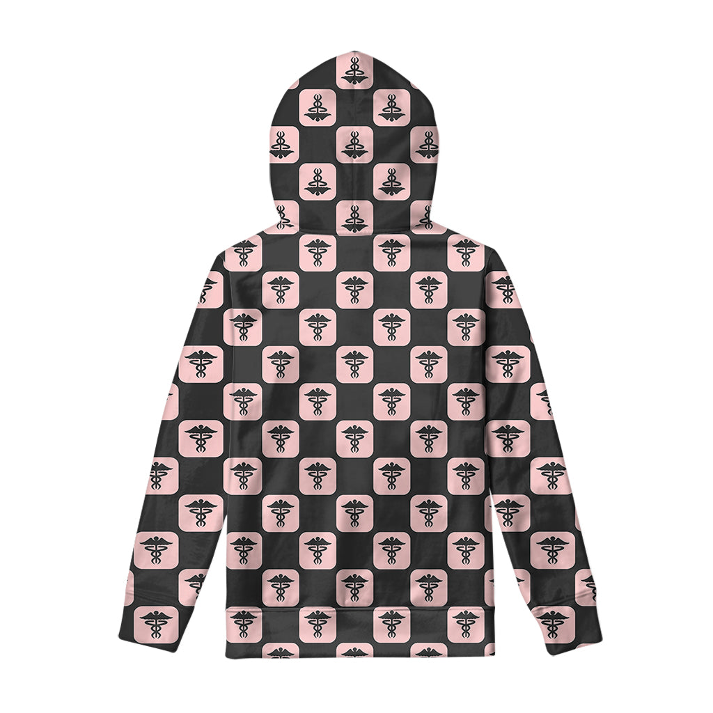 Caduceus Pattern Print Pullover Hoodie