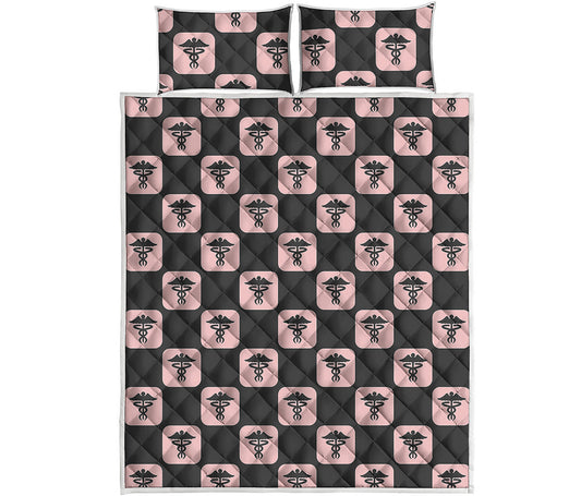 Caduceus Pattern Print Quilt Bed Set