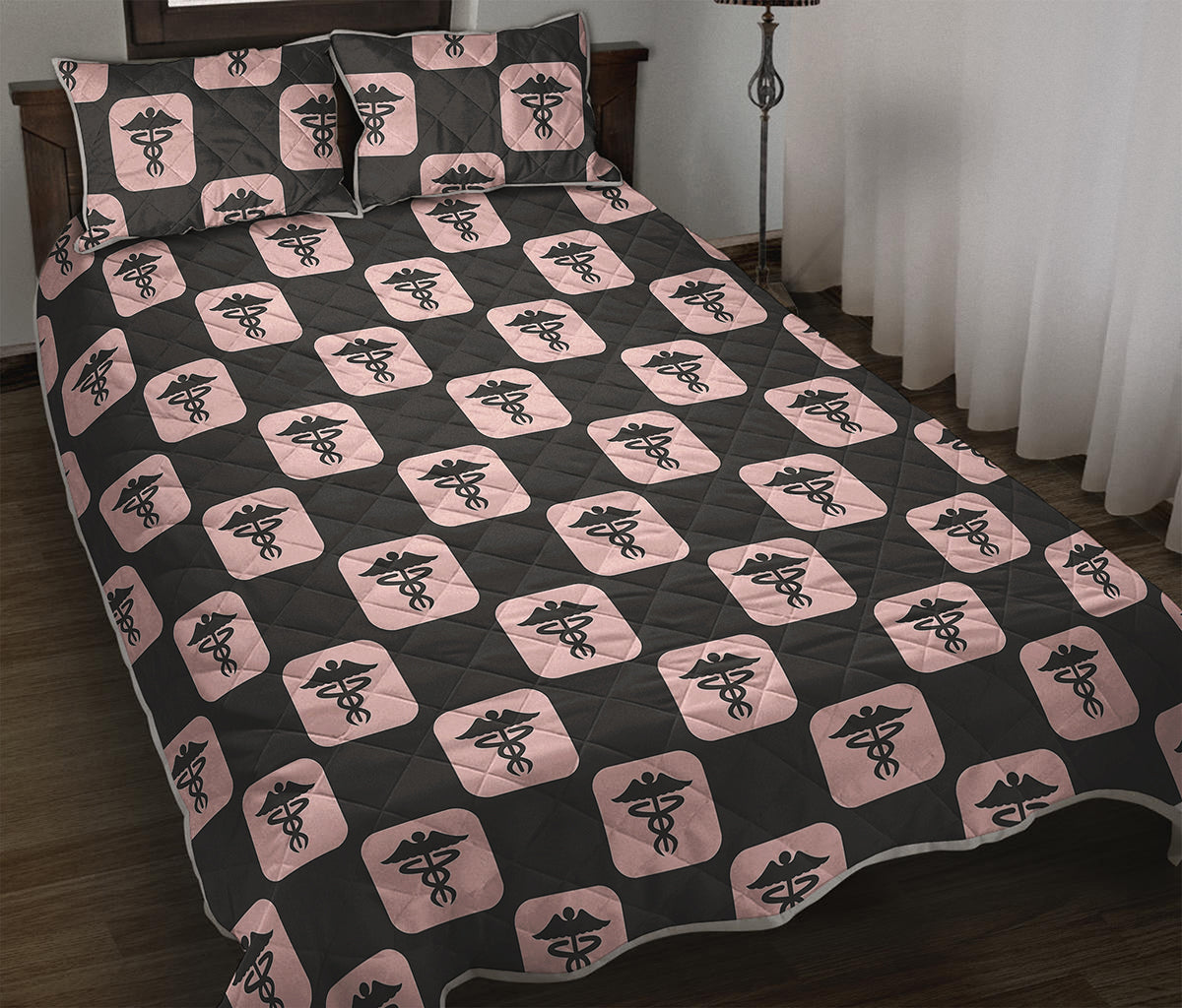 Caduceus Pattern Print Quilt Bed Set