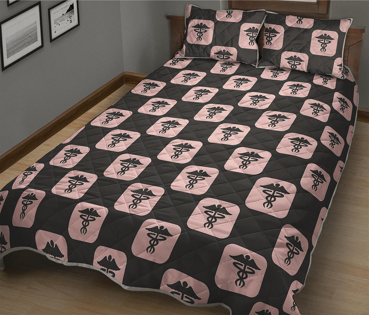 Caduceus Pattern Print Quilt Bed Set