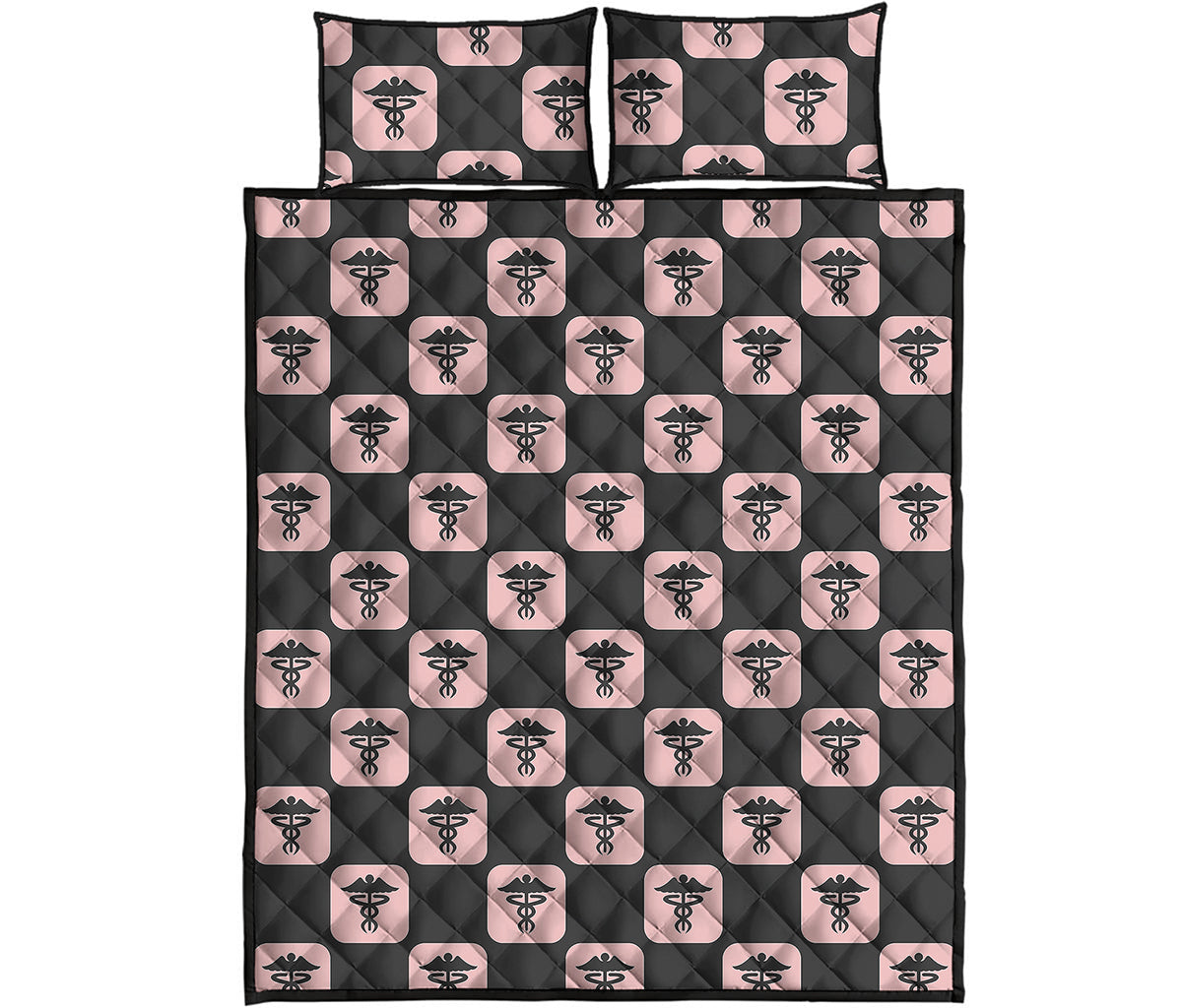 Caduceus Pattern Print Quilt Bed Set