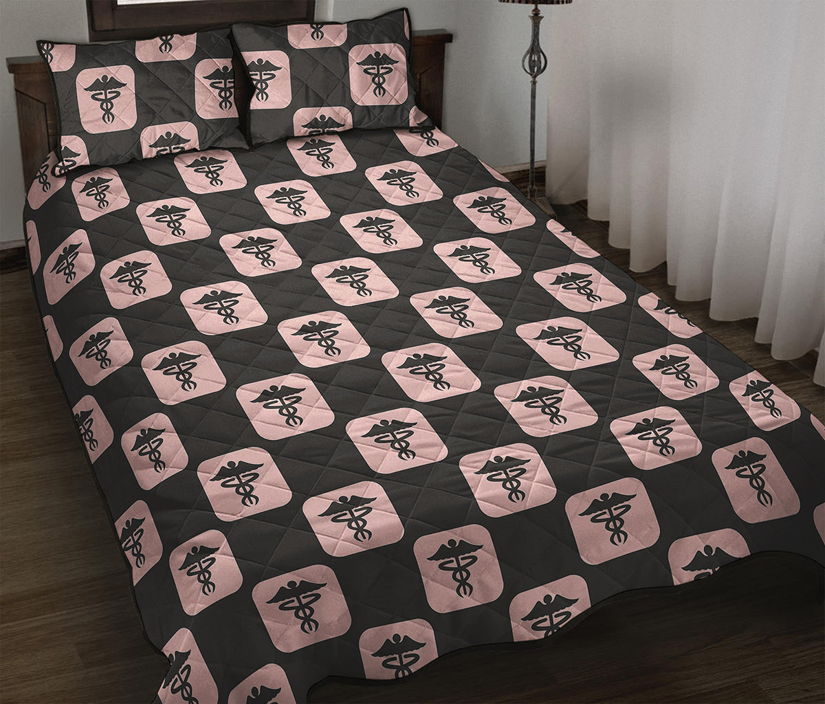 Caduceus Pattern Print Quilt Bed Set