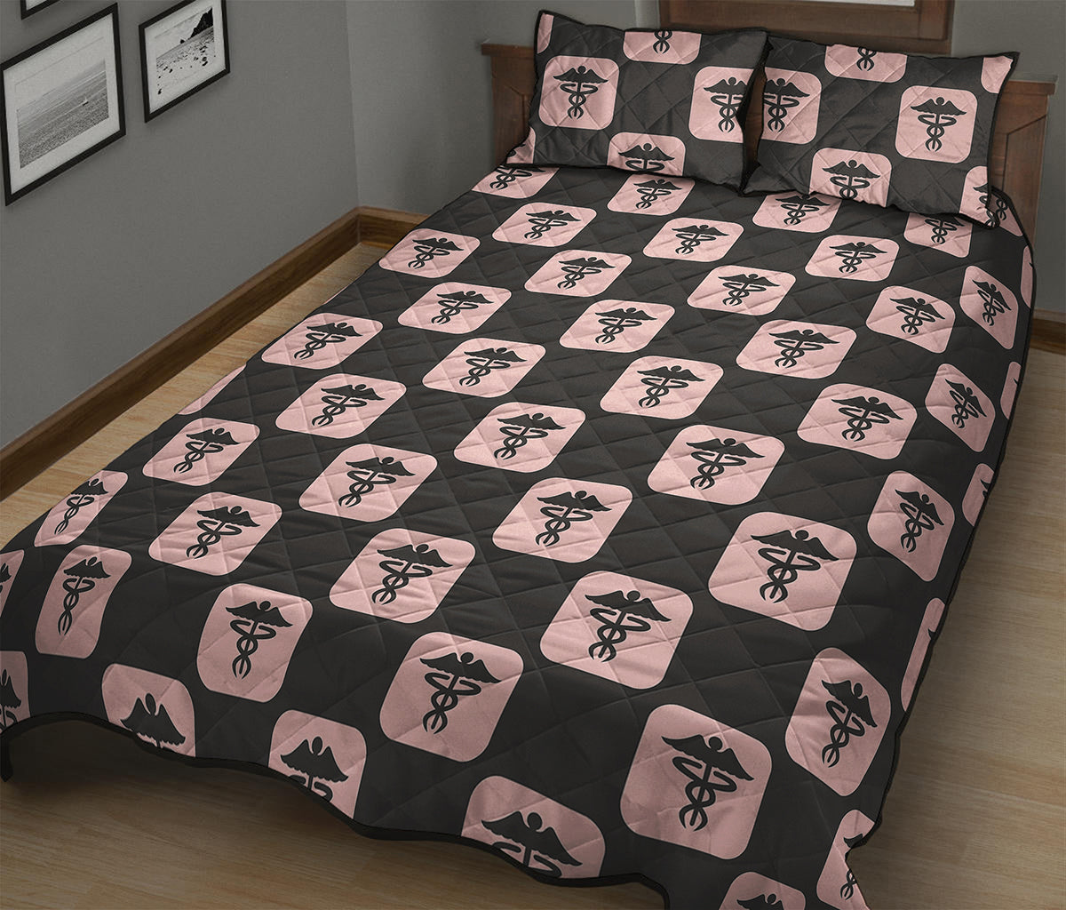 Caduceus Pattern Print Quilt Bed Set