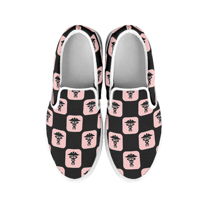 Caduceus Pattern Print White Slip On Shoes