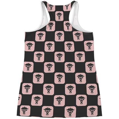 Caduceus Pattern Print Women's Racerback Tank Top