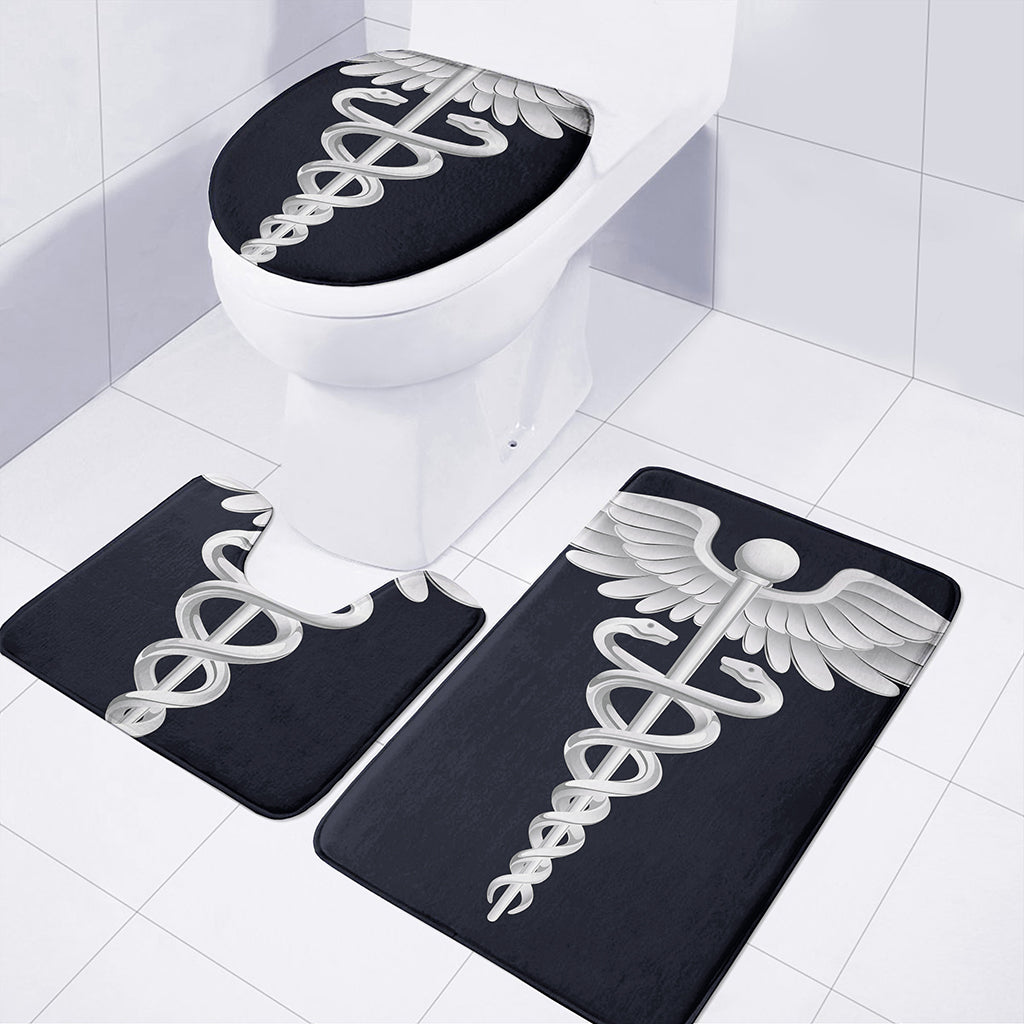 Caduceus Symbol Of Medicine Print 3 Piece Bath Mat Set