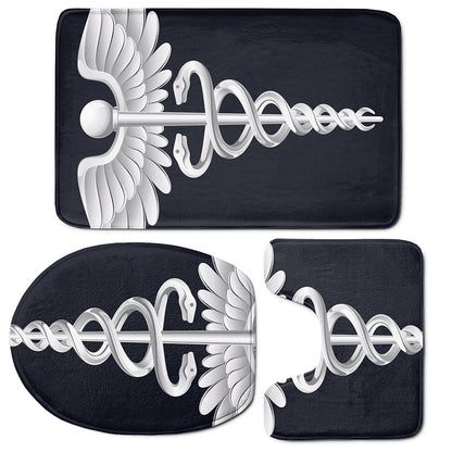Caduceus Symbol Of Medicine Print 3 Piece Bath Mat Set
