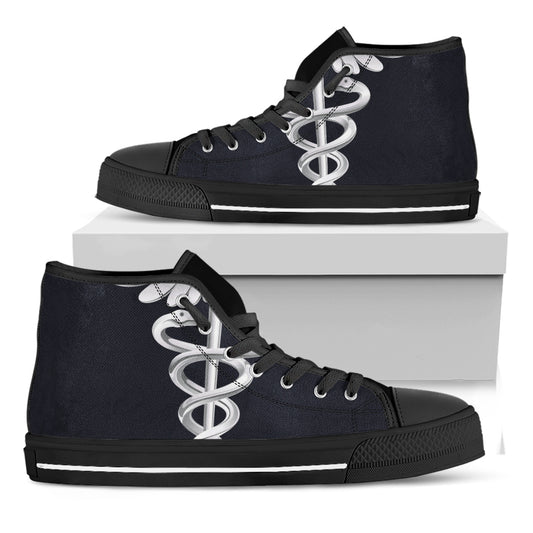 Caduceus Symbol Of Medicine Print Black High Top Shoes