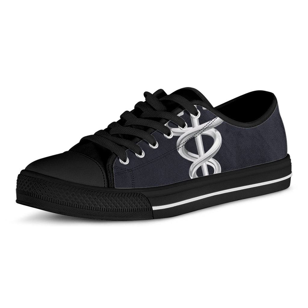 Caduceus Symbol Of Medicine Print Black Low Top Shoes 