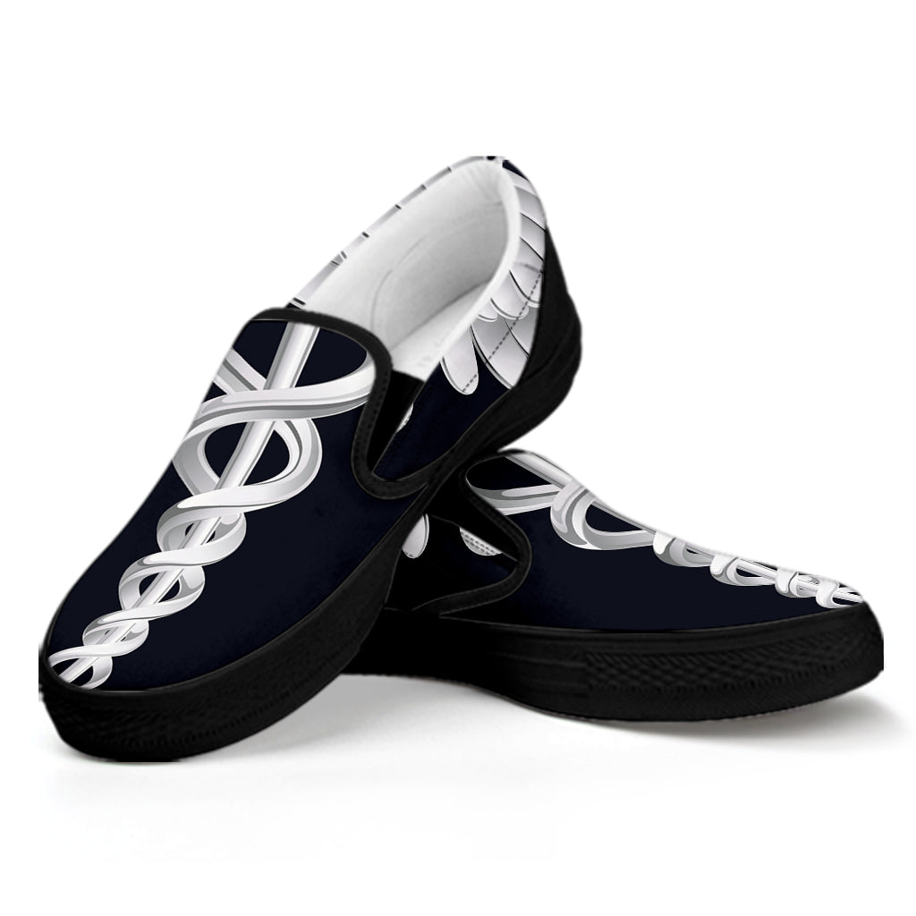 Caduceus Symbol Of Medicine Print Black Slip On Shoes