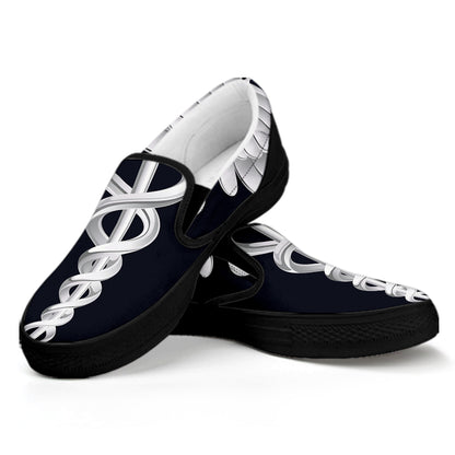 Caduceus Symbol Of Medicine Print Black Slip On Shoes