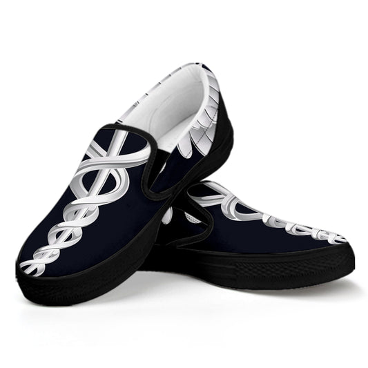 Caduceus Symbol Of Medicine Print Black Slip On Shoes