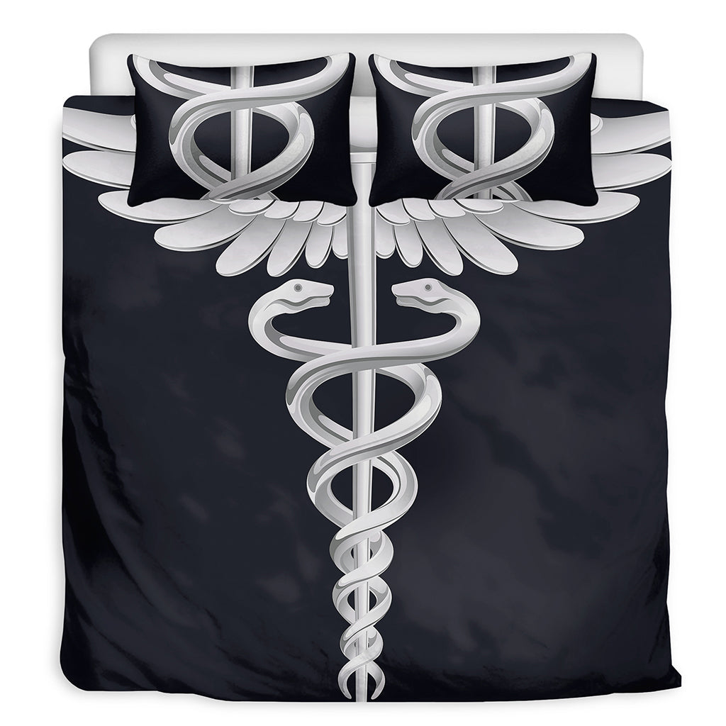 Caduceus Symbol Of Medicine Print Duvet Cover Bedding Set