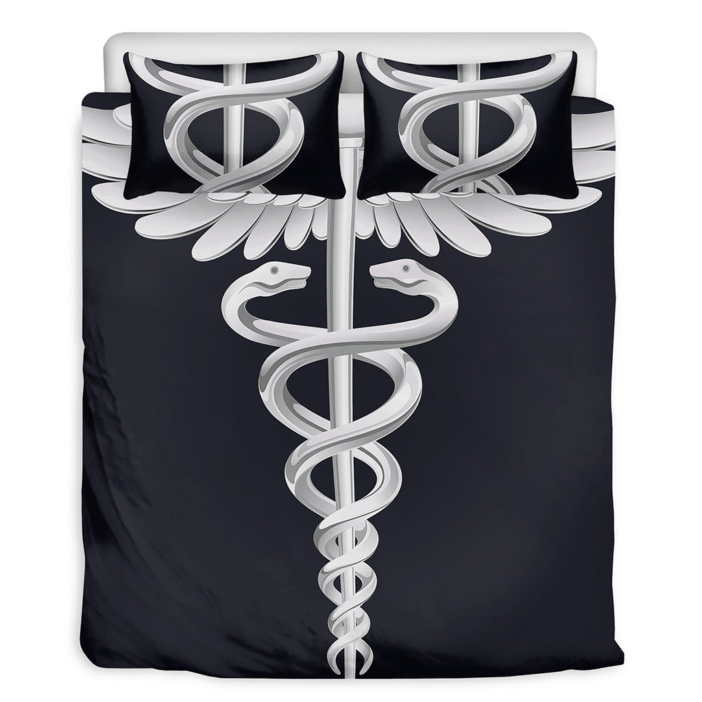 Caduceus Symbol Of Medicine Print Duvet Cover Bedding Set