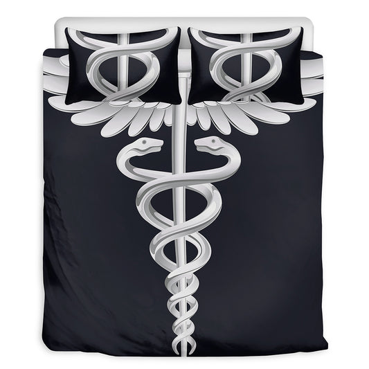 Caduceus Symbol Of Medicine Print Duvet Cover Bedding Set