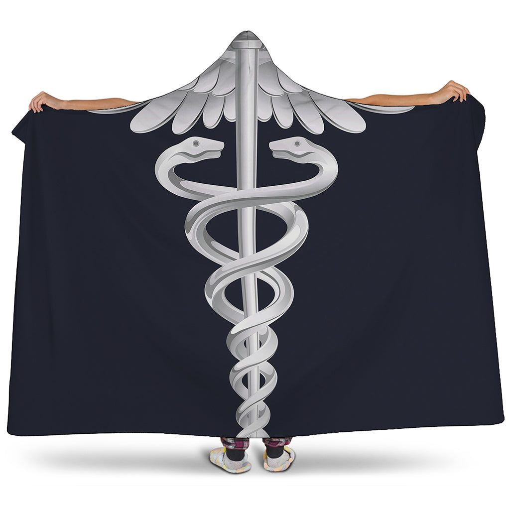Caduceus Symbol Of Medicine Print Hooded Blanket